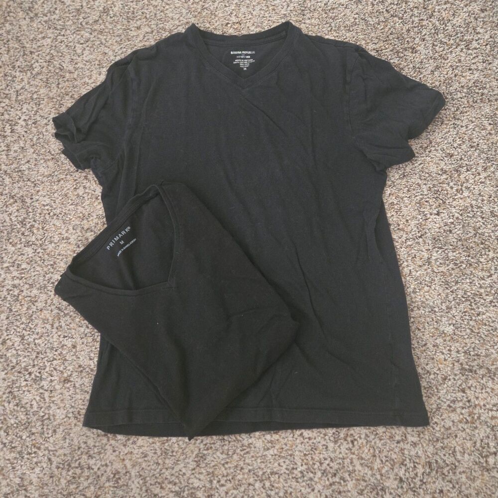 Lot of 2 Banana Republic & Primark Men's V-Neck T-Shirt Black Size Medium